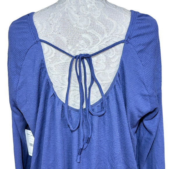 Free People Bondi Long Sleeve cropped Blouson Thermal Top True Blue Women XL NWT - Picture 11 of 13